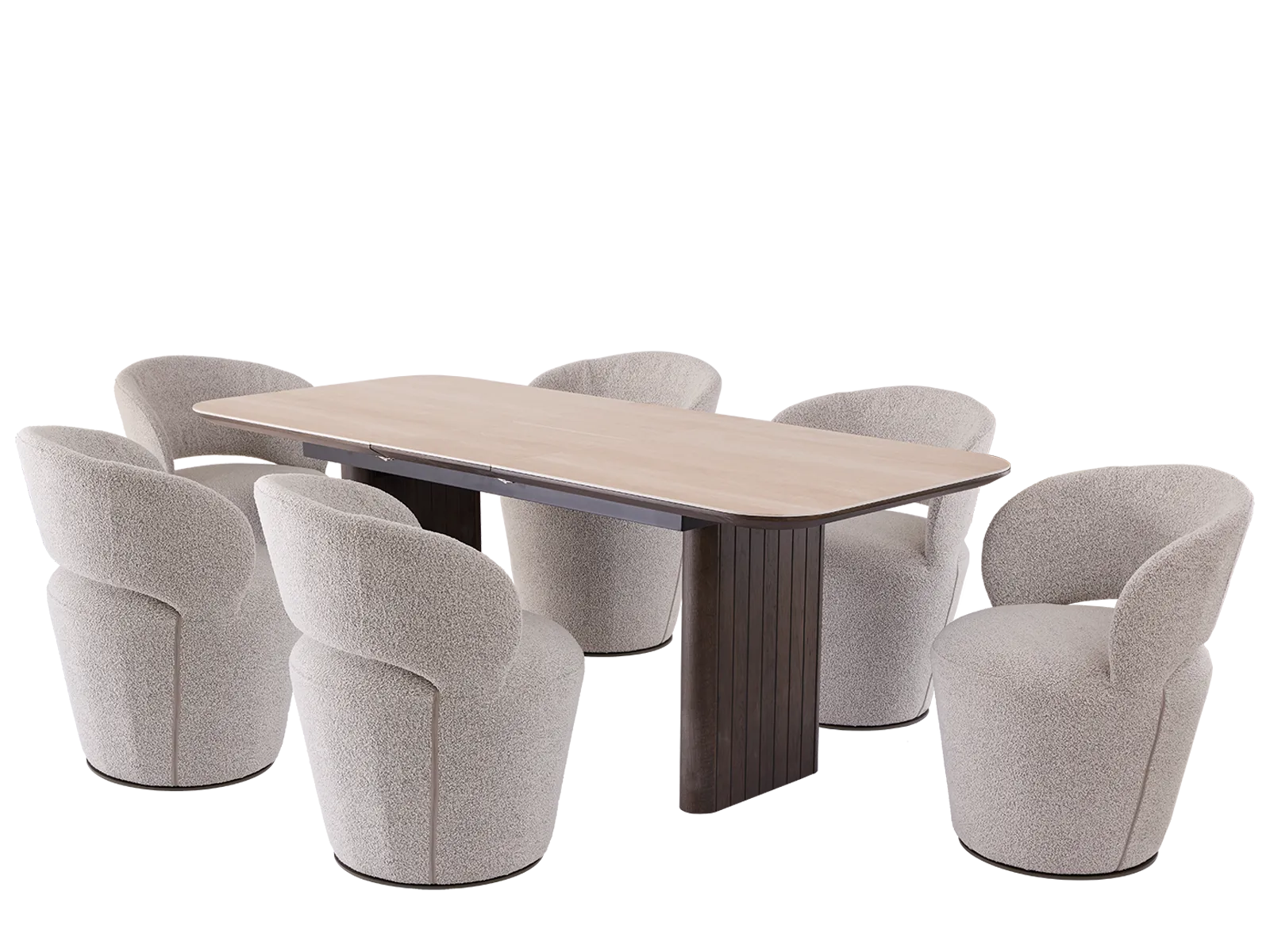 Extending Dining Table (160cm) With 6 Milos Chairs In Stone